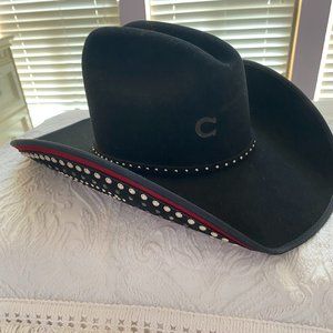 Charli 1 Horse Black Felt Hat w/Silver & Red Sz. 6 7/8